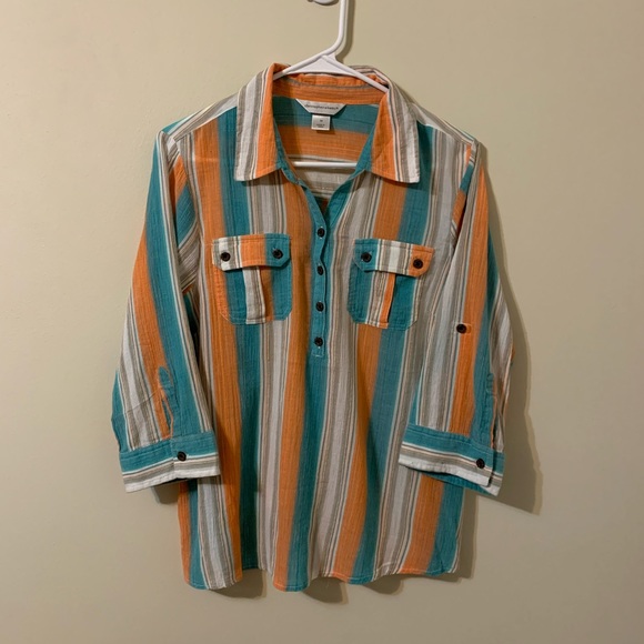 Christopher & Banks Stripped Adjustable Sleeves Top size Medium - Picture 2 of 16